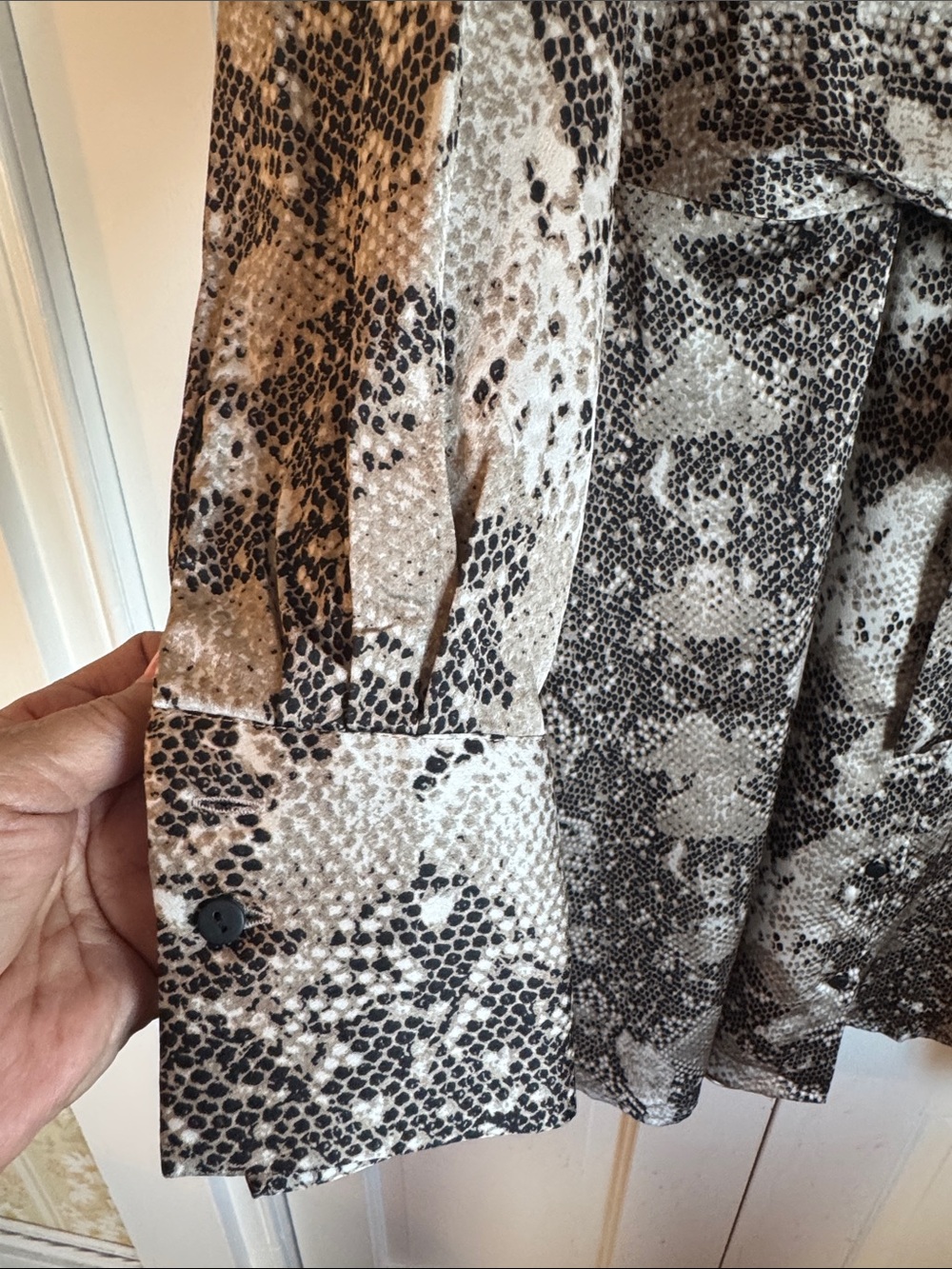 EUC MNG Neutral Snake-Print Button Down Tie-Waist Dress Elastic Back Waist - Picture 8 of 14